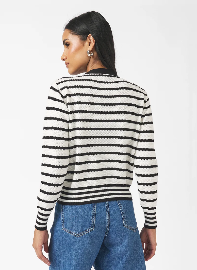 Ginger Classic Monochrome Stripe Cardigan