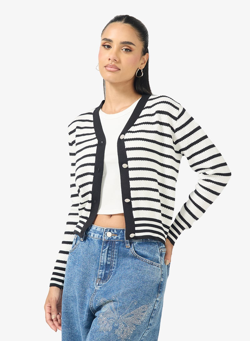 Ginger Classic Monochrome Stripe Cardigan - Image 1