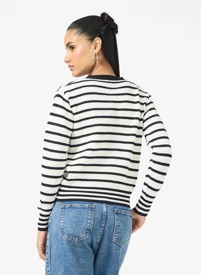 Ginger Classic Monochrome Stripe Cardigan - Image 2