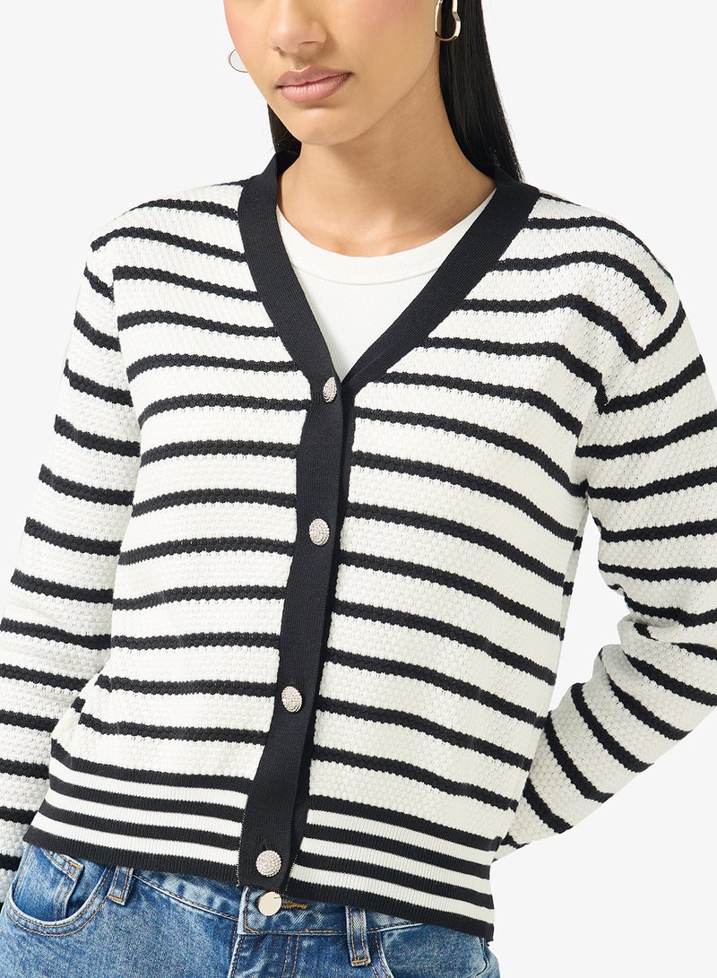 Ginger Classic Monochrome Stripe Cardigan - Image 3