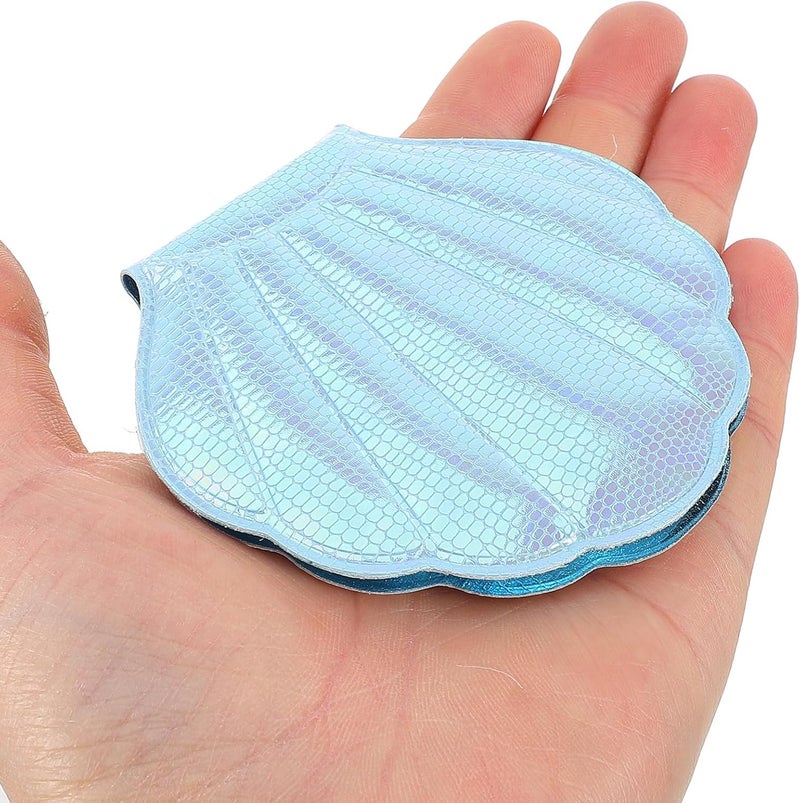KICHOUSE Holographic Shell Makeup Mirror Small Double-Sided Compact Mirror with Blue Fish Scale Pattern Portable for Purse and Travel - Image 4