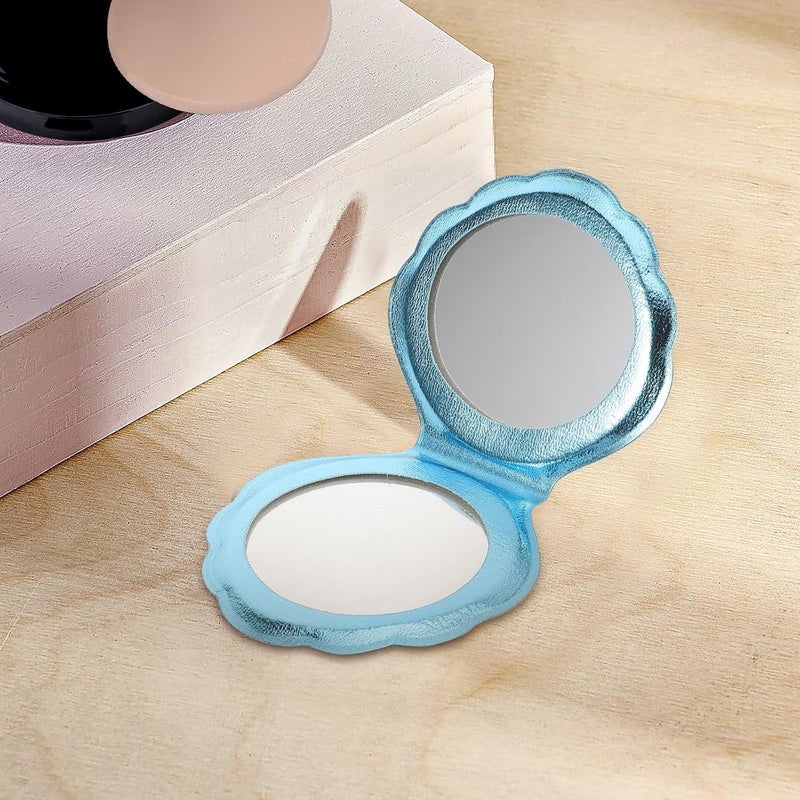 KICHOUSE Holographic Shell Makeup Mirror Small Double-Sided Compact Mirror with Blue Fish Scale Pattern Portable for Purse and Travel - Image 5