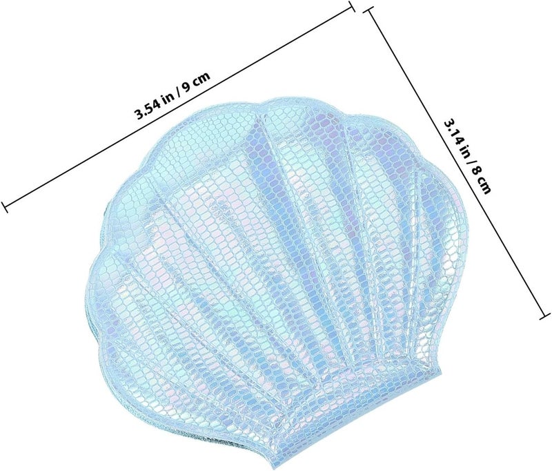 KICHOUSE Holographic Shell Makeup Mirror Small Double-Sided Compact Mirror with Blue Fish Scale Pattern Portable for Purse and Travel - Image 2