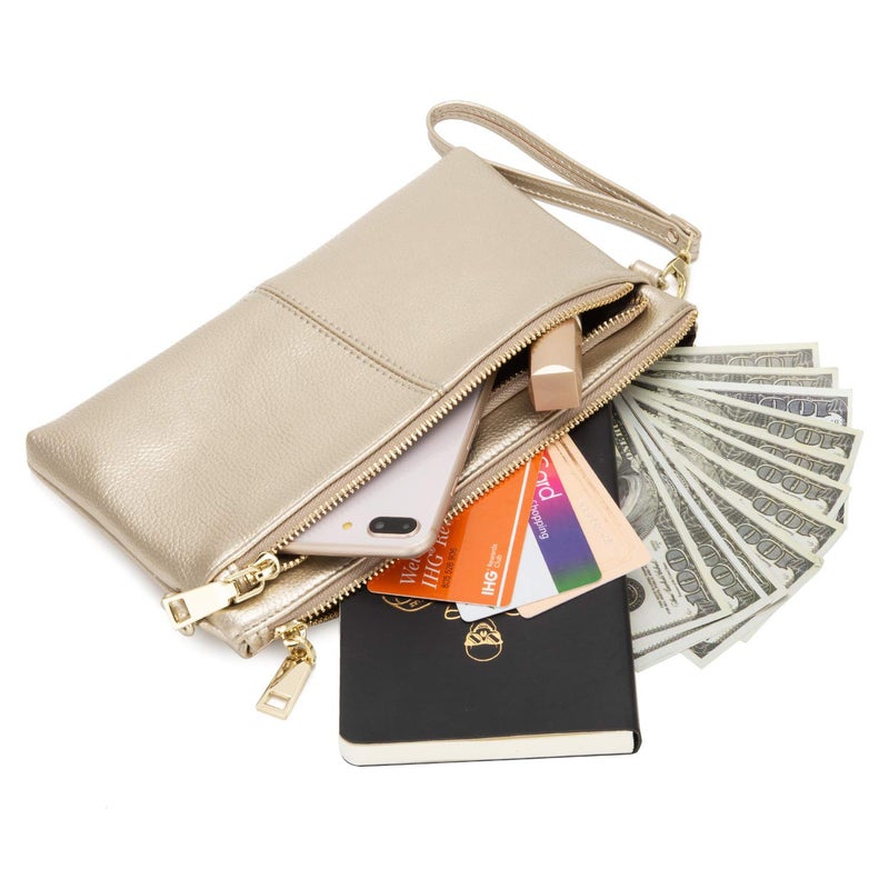 ZOOEASS Triple Zip Small Crossbody Bag Lightweight Purses Vegan Leather Wristlet Clutch, Includes Adjustable Shoulder (Gold) - Image 2