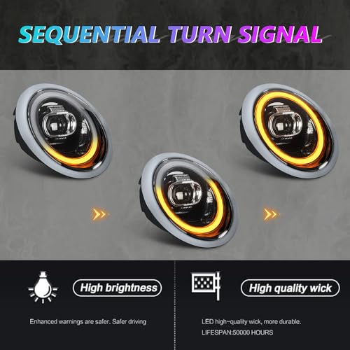 Archaic Headlights Assembly Compatible with 2002-2006 R50 MINI Cooper Hardtop/Hatchback 2002-2006 R53 Cooper S Hardtop/Hatchback 2005-2008 R52 Cooper/Cooper S Convertible - Image 4