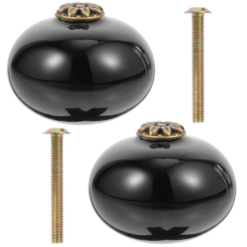 2Pcs Black Round Single Hole Cabinet Knobs For Wardrobe Dresser Drawers - Image 2