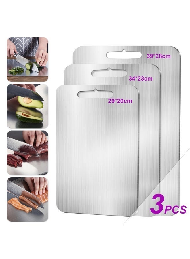 Besswin Stainless Steel Cutting Boards 3-Pack | Double-Sided Chopping Board | Food-Grade 304 Metal Chopping Boards | Dishwasher Safe for Meat Vegetables Fruits | (Size：39x28 34x23 29x20 cm) - Image 1
