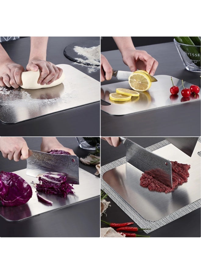 Besswin Stainless Steel Cutting Boards 3-Pack | Double-Sided Chopping Board | Food-Grade 304 Metal Chopping Boards | Dishwasher Safe for Meat Vegetables Fruits | (Size：39x28 34x23 29x20 cm) - Image 2