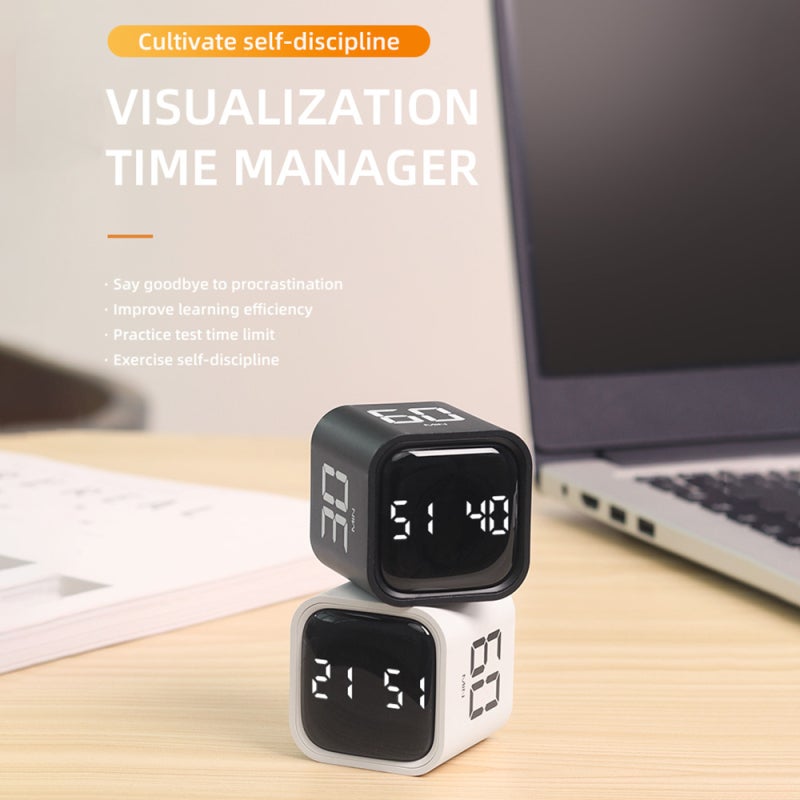 Portable Cube Timer Gravity Sensor Rotating Timer Count Up/Down Function Clock 5/10/30/60 Minutes and Custom with LED Screen Vibrate and Sound Alarm Silent Operation for Kids Kitchen Time Management - Image 4