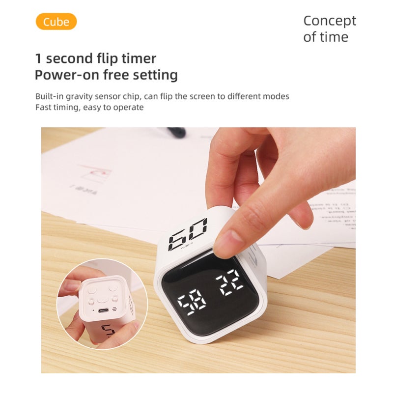 Portable Cube Timer Gravity Sensor Rotating Timer Count Up/Down Function Clock 5/10/30/60 Minutes and Custom with LED Screen Vibrate and Sound Alarm Silent Operation for Kids Kitchen Time Management - Image 3