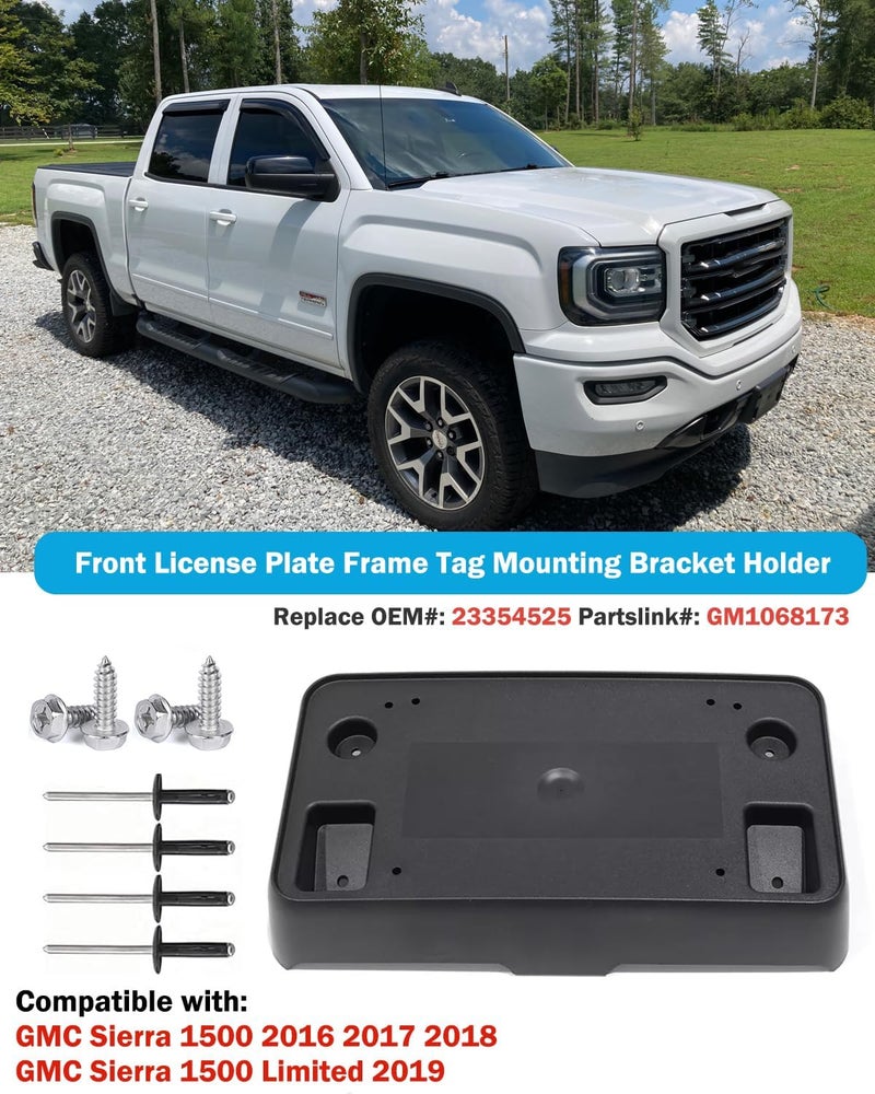 Wocch Front License Plate Frame for GMC Sierra 1500 2016 2017 2018 for 2019 Sierra 1500 Limited Front Bumper License Plate Holder Mounting Bracket Replace # 23354525 GM1068173 - Image 2