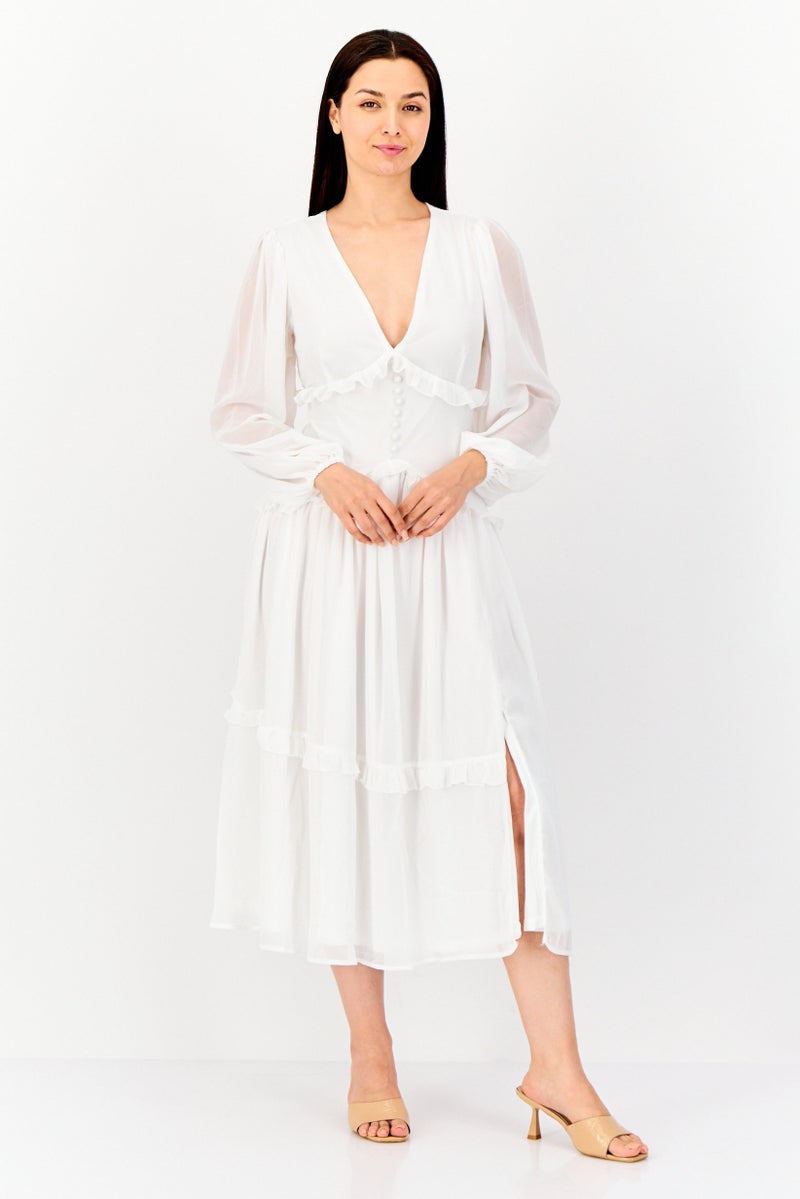 Archive Design Studio Women Textured Casual Midi Dress, White - Image 1