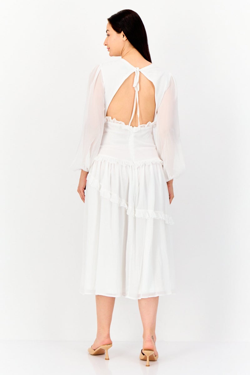 Archive Design Studio Women Textured Casual Midi Dress, White - Image 3