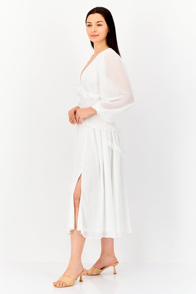 Archive Design Studio Women Textured Casual Midi Dress, White - Image 4