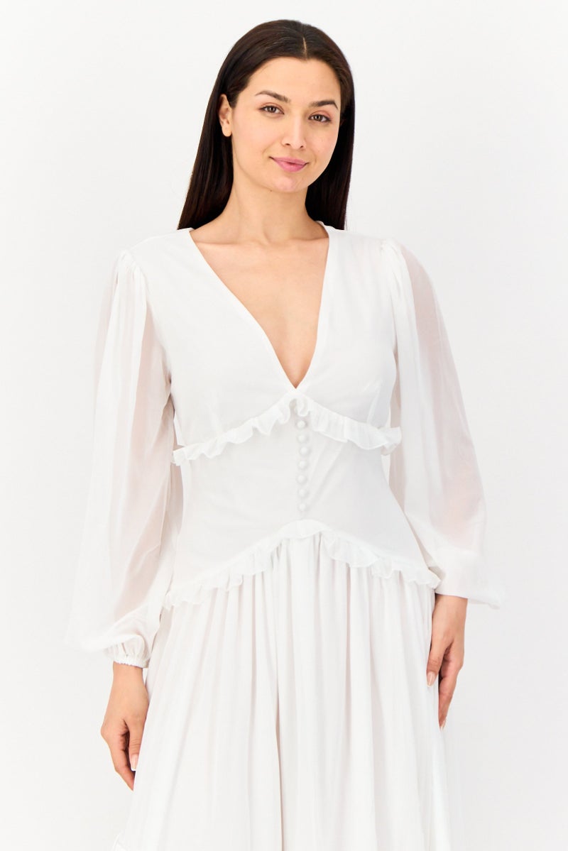 Archive Design Studio Women Textured Casual Midi Dress, White - Image 2