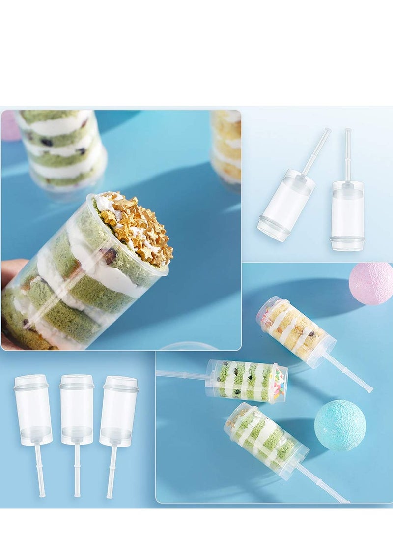 SOLARAE 40pcs Push Up Cake Shooter Round Shaped Push Pops Plastic Cake Containers Pusher Clear Cake Mold with Lids for Bakery Kitchen Home - Image 4