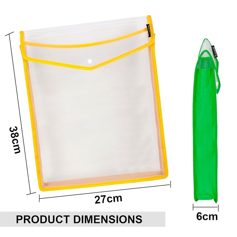 Shuban 2 Pcs Plastic File Folder Vertical Poly Envelope Expanding File Document Organizer with FS Size Snap Closure & Label Pocket Clear Colored File Pouch for Office Home Storage (Assorted Color) - Image 2