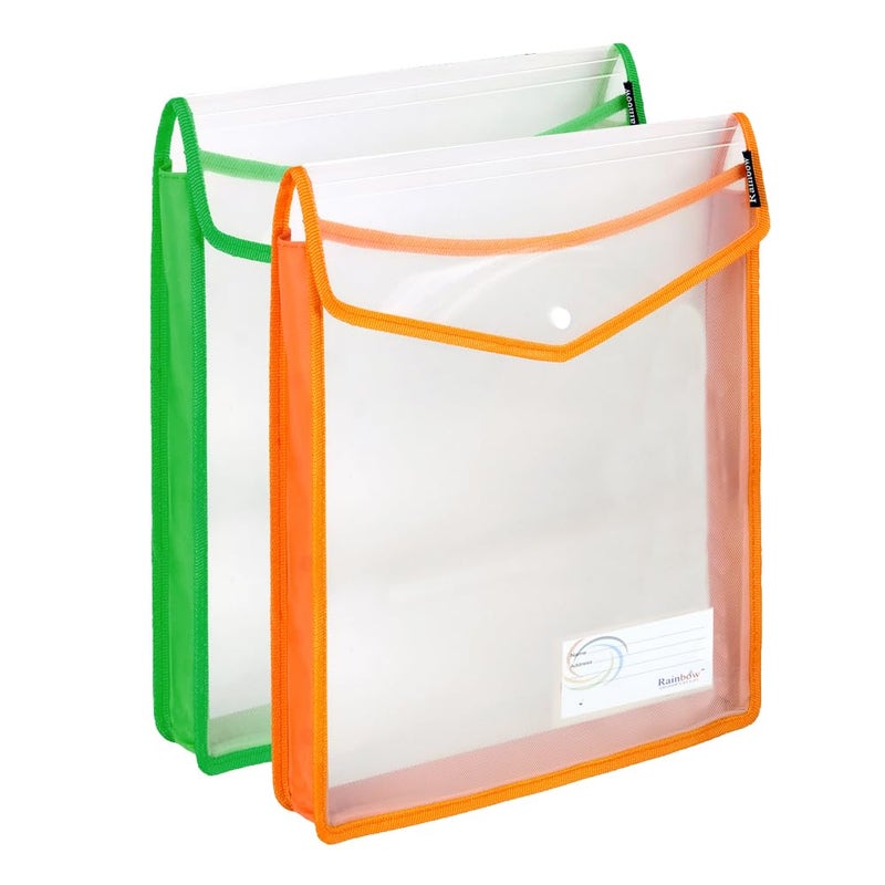 Shuban 2 Pcs Plastic File Folder Vertical Poly Envelope Expanding File Document Organizer with FS Size Snap Closure & Label Pocket Clear Colored File Pouch for Office Home Storage (Assorted Color) - Image 1