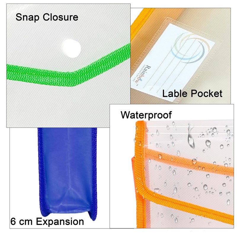 Shuban 2 Pcs Plastic File Folder Vertical Poly Envelope Expanding File Document Organizer with FS Size Snap Closure & Label Pocket Clear Colored File Pouch for Office Home Storage (Assorted Color) - Image 3