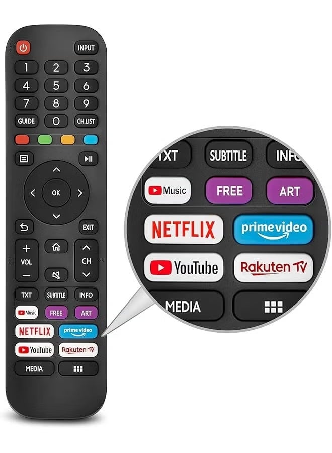 TIGER New Universal Replacement Remote Control EN2G30H/EN2A30 for TV with Dedicated Netflix, Prime Video, YouTube, and Rakuten TV Buttons – Compatible with Multiple TV Brands and Models – Easy Setup Infrared Remote for Smart TV Streaming and Smooth Navigation - Image 1