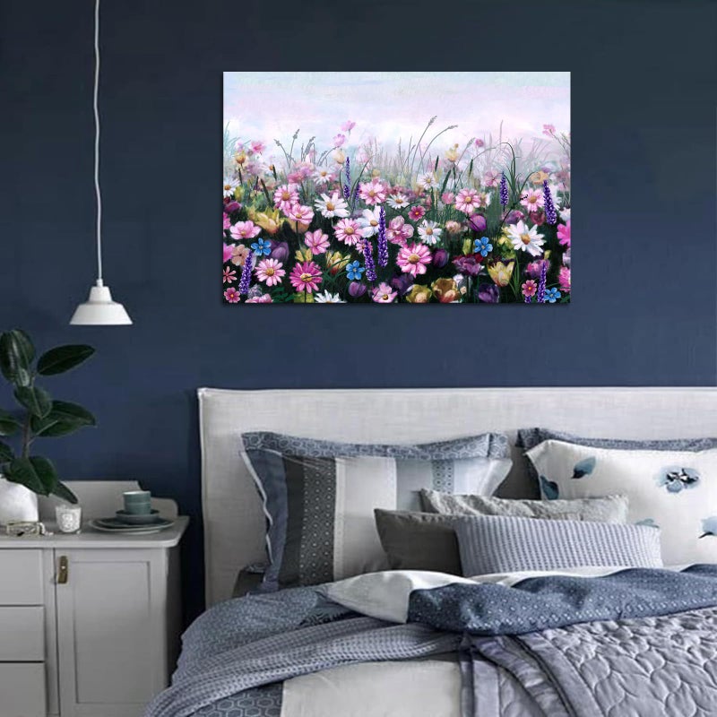 iHAPPYWALL Contemporary Flowers Canvas Wall Art Colorful Daisy Wildflowers Floral Picture Painting Artwork for Living Room Bedroom Bathroom Home Decor Ready to Hang 24x36inch - Image 5