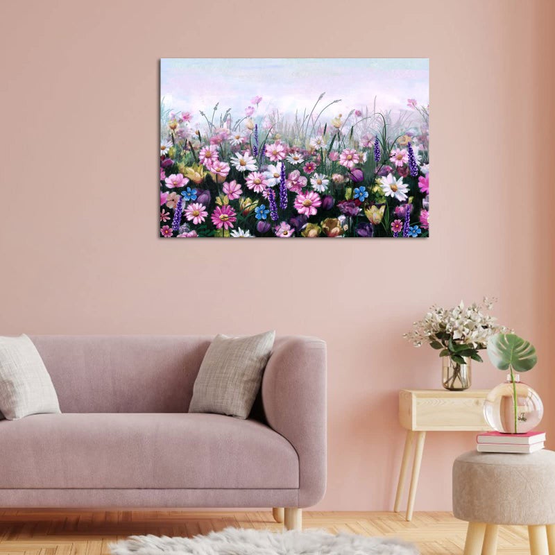 iHAPPYWALL Contemporary Flowers Canvas Wall Art Colorful Daisy Wildflowers Floral Picture Painting Artwork for Living Room Bedroom Bathroom Home Decor Ready to Hang 24x36inch - Image 2