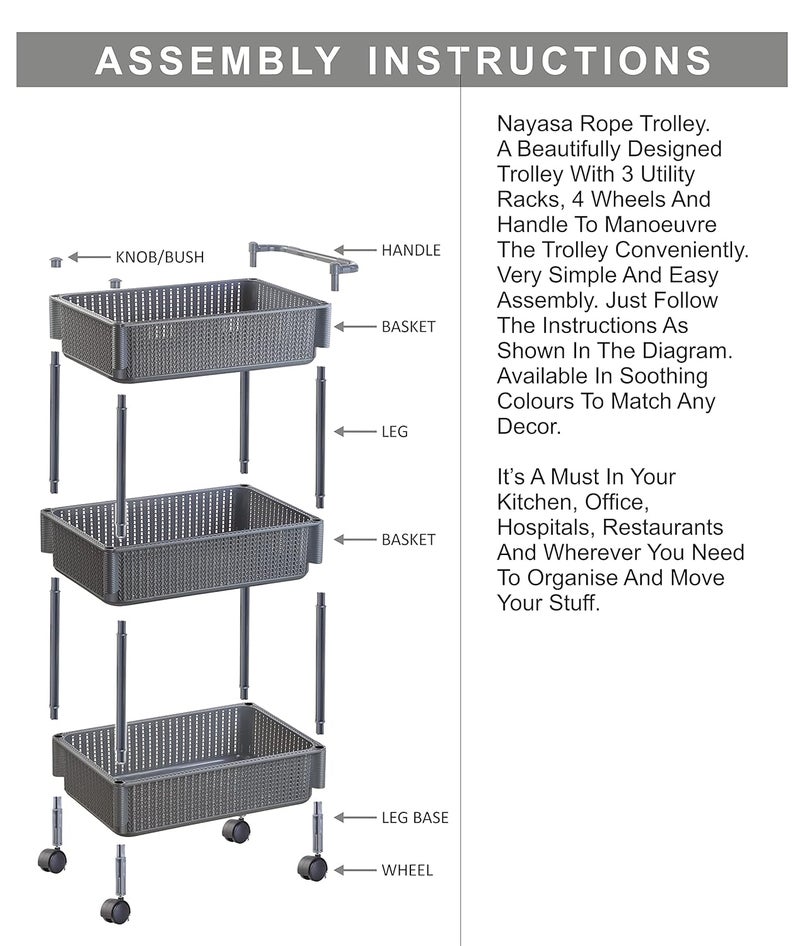 Nayasa Rope Multipurpose Foldable Trolley Basket with Wheels_Cream NP4525_Cream - Image 2