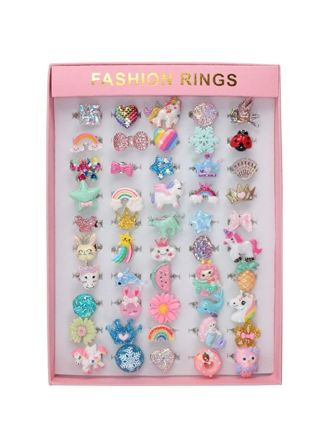 SOTOGO 50 Pieces Little Girl Rings Jewelry Rings Girl Pretend Play Rings and Dress up Rings, Little Girls Gift - Image 2