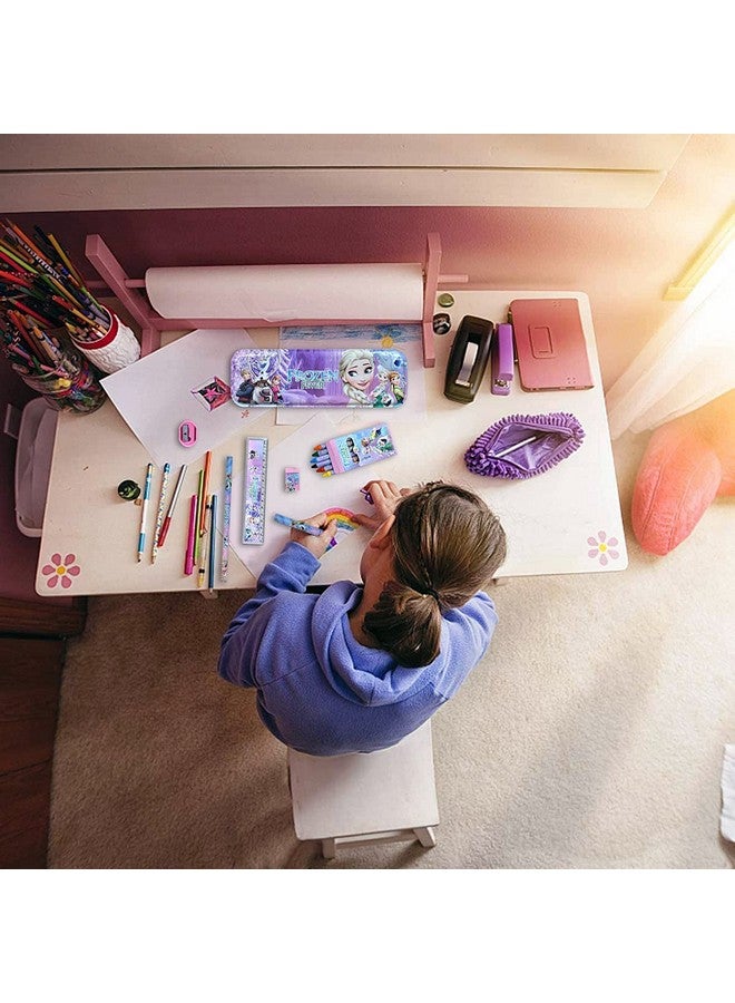 Brand Conquer Combo Of Frozenpen(Glitter) With Kids Cartoon Hello Kitty Printed Stationary Set For Girls Boys - With Pencil Case,Two Pencils Eraser, Scale, Sharpener And Crayon. - Image 2