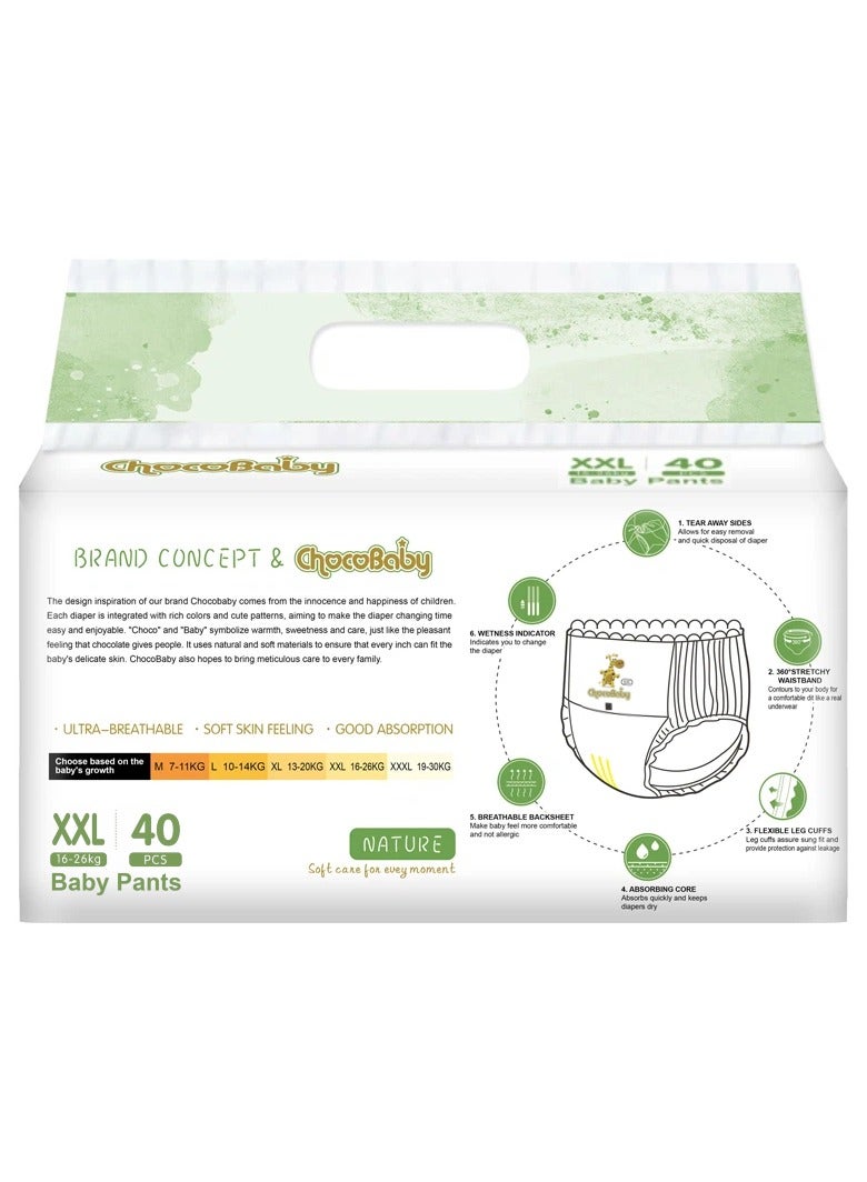 Chocobaby Premium Quality Baby Culotte Pants Diapers, Size XXL (16-26 kg), 40 Count | Ultra-Breathable and Soft with Super Absorption - Image 2