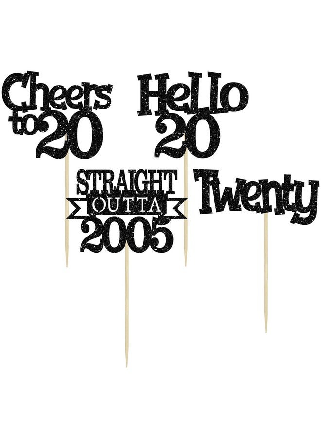 Ephlyn إيفلين 24 قطعة من زينة كعكة عيد الميلاد العشرين مع لمسة من البريق مباشرة من 2005، أعواد كعكة مرحبًا 20، هيا نحتفل بـ 20 عامًا، زينة كعكة لعيد الميلاد العشرين، لوازم حفلات الذكرى العشرين باللون الأسود - Image 3