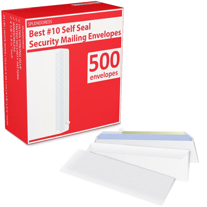 Splendoress #10 Envelopes Letter Size Self Seal | 500 Business Mailing Security Peel and Sealing Envelope | 100% Tinted | no 10 White Windowless Legal Regular Plain Envelops Pack | 4-1/8 x 9-1/2 Inches | 24 LB - Image 5