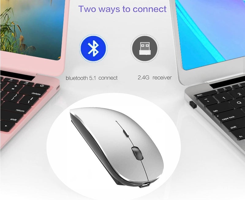 PEIBO Bluetooth 5.2 Wireless Dual-Mode Mouse, Gray Black, 2022 Model - Image 3