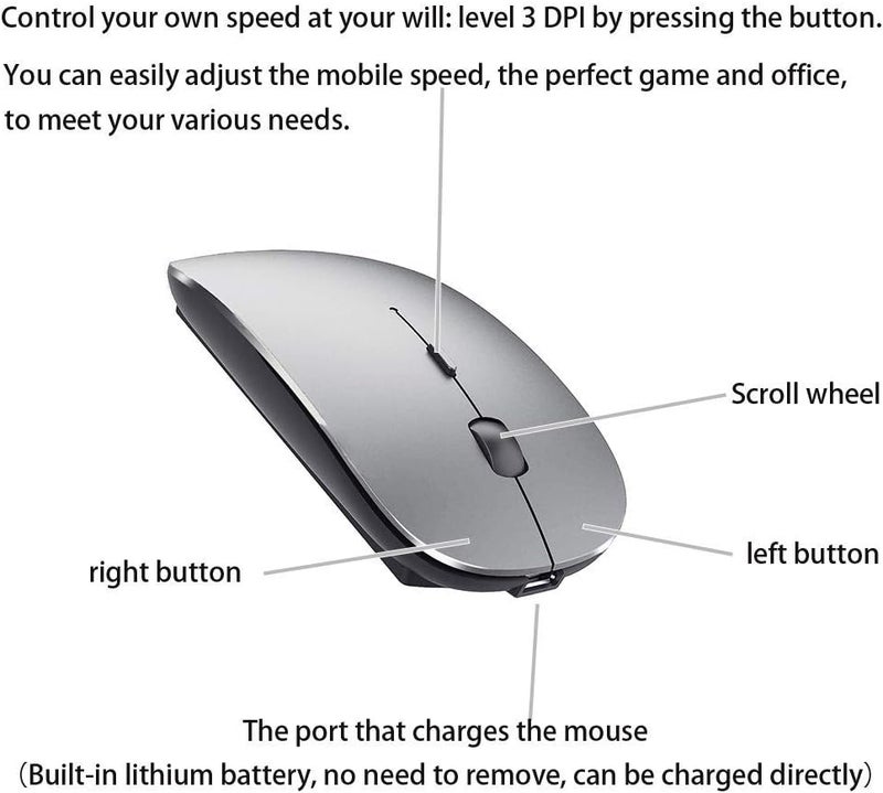 PEIBO Bluetooth 5.2 Wireless Dual-Mode Mouse, Gray Black, 2022 Model - Image 5