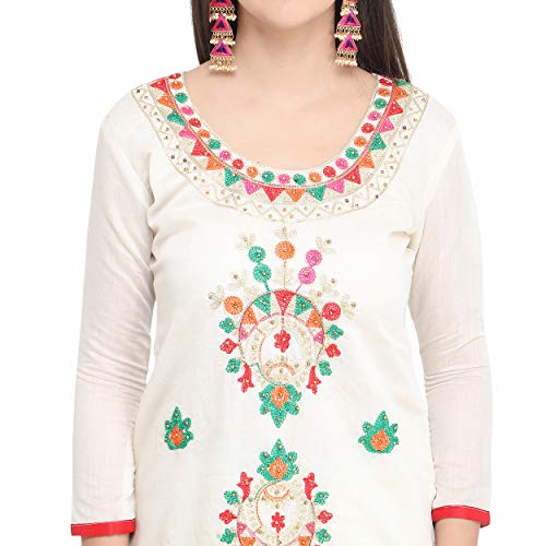 EthnicJunction Chanderi Cotton Embroidered Unstitched Costume Dress with Lace Tassel, white, One Size - Image 4