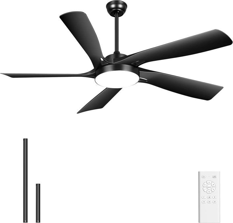 Ohniyou 60’’ Ceiling Fan with Lights and Remote - Black Modern Ceiling Fan with 6 Speeds, 3CCT, Silent DC Motor, Reversible, Large Indoor Outdoor Ceiling Fans for Patio Bedroom Living Room - Image 1