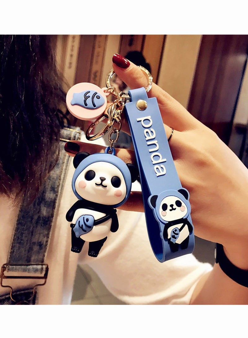 Zikra Cartoon Panda Key Pendant Panda Keychain Creative New Year Gift Bag Animal Pendant Key Case Car Key Pendant Metal Key Ring  Panda and White Bell for Men Women - Image 5