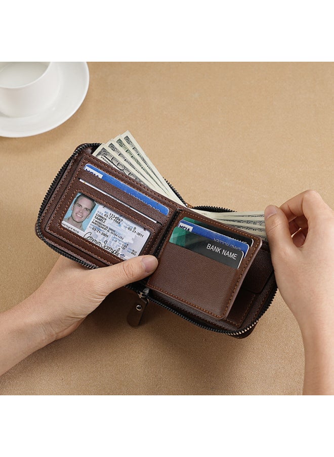 Generic - Cross-selling Wallet Men's Short Boys European And American Retro Multi-functional Anti-theft Wallet Zipper Change-Colour:Black - Image 1