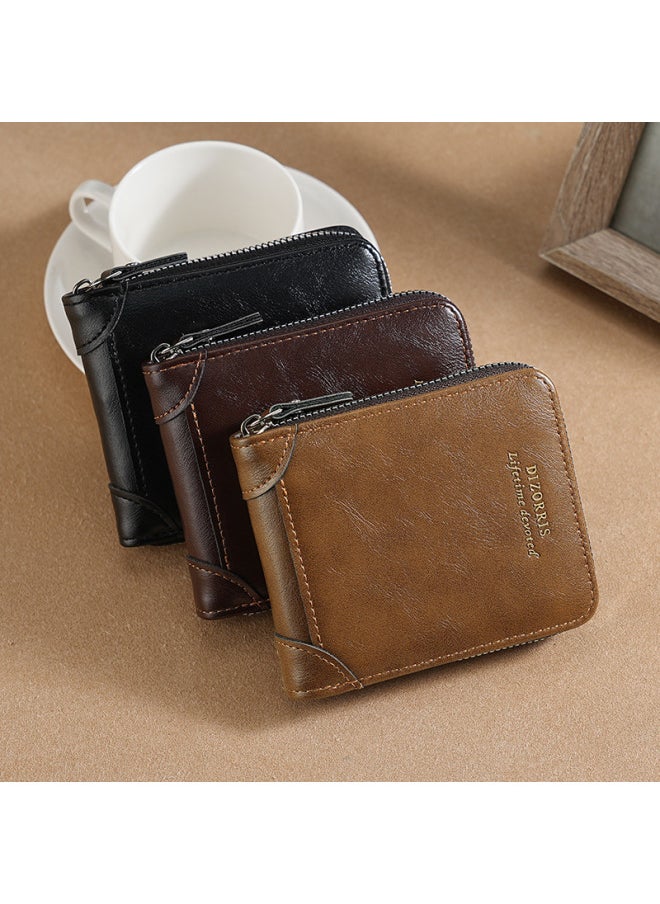 Generic - Cross-selling Wallet Men's Short Boys European And American Retro Multi-functional Anti-theft Wallet Zipper Change-Colour:Black - Image 1