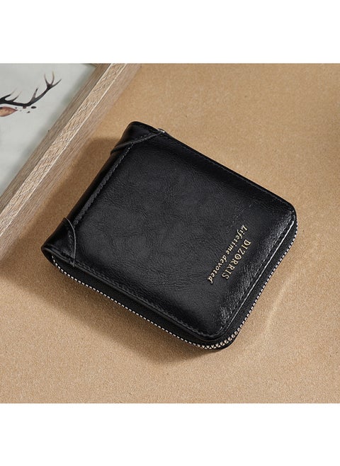 Cross-selling Wallet Men's Short Boys European And American Retro Multi-functional Anti-theft Wallet Zipper Change-Colour:Black