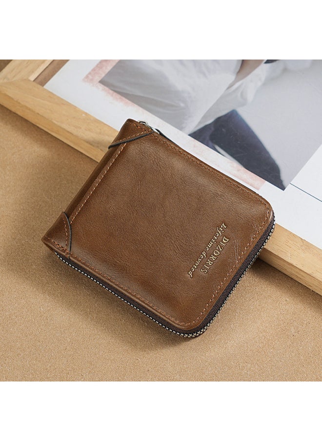 Generic - Cross-selling Wallet Men's Short Boys European And American Retro Multi-functional Anti-theft Wallet Zipper Change-Colour:Black - Image 1