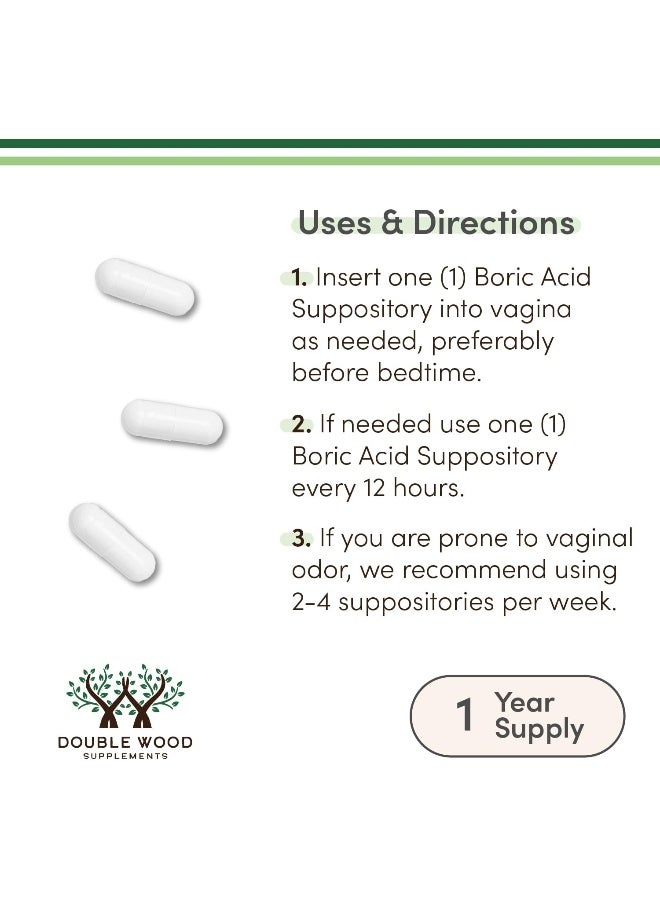 Double Wood Supplements Boric Acid Suppositories (600mg Vaginal Suppository, 60 Count) - Image 3