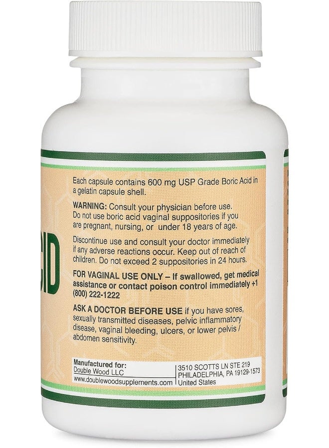 Double Wood Supplements Boric Acid Suppositories (600mg Vaginal Suppository, 60 Count) - Image 5