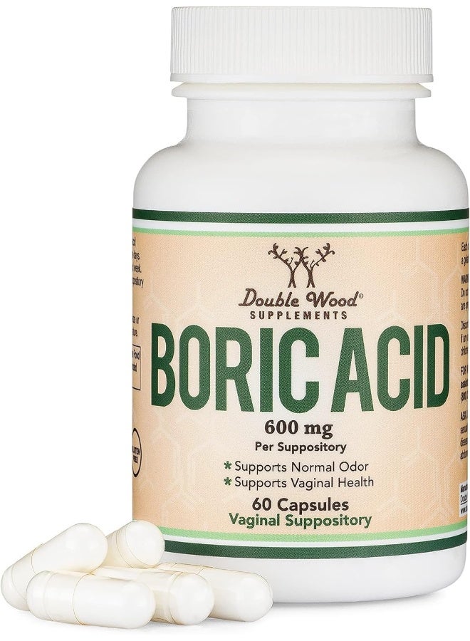 Double Wood Supplements Boric Acid Suppositories (600mg Vaginal Suppository, 60 Count) - Image 1