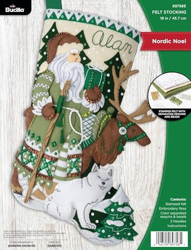 Bucilla Felt Applique 18 Stocking Making Kit Nordic Noel Perfect for DIY Arts and Crafts - Image 1