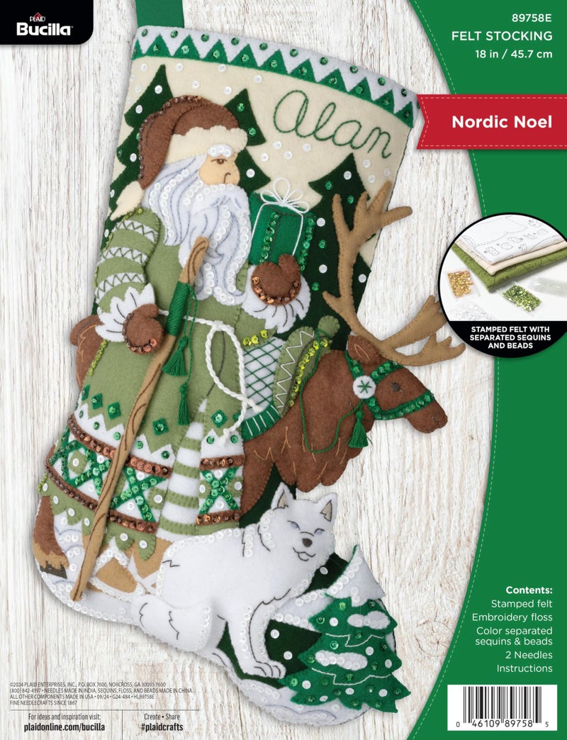Bucilla Felt Applique 18 Stocking Making Kit Nordic Noel Perfect for DIY Arts and Crafts - Image 2