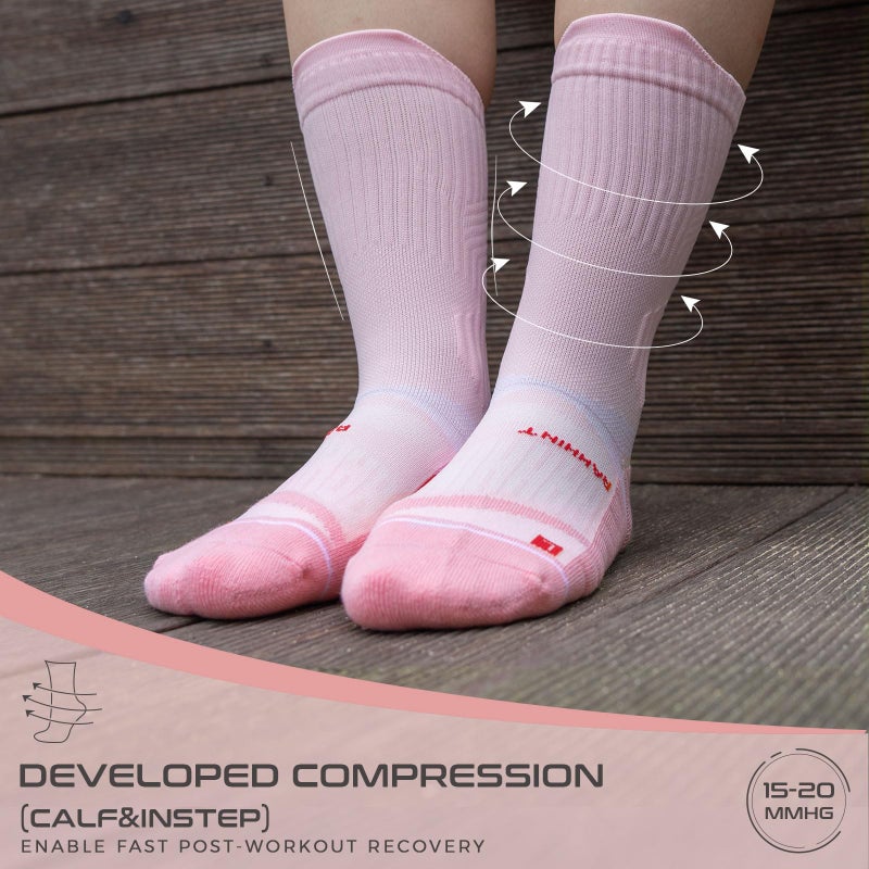 Rahhint Compression Running Socks for Women 3 Pairs, Anti-Blister Moisture Wicking Boot Crew Cushion Athletic Workout Socks - Image 4