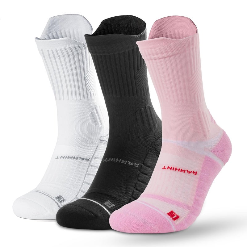Rahhint Compression Running Socks for Women 3 Pairs, Anti-Blister Moisture Wicking Boot Crew Cushion Athletic Workout Socks - Image 1
