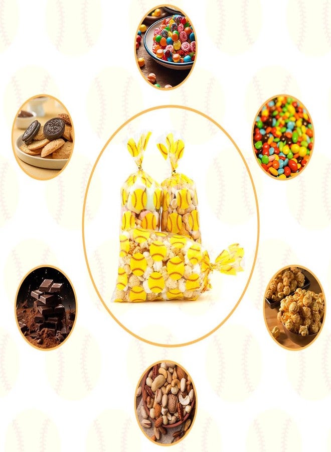 eowqeiur 50 PCS Plastic Softball Cellophane Treat bags with Ties Goodie Candy Gift Bags Baby Shower Birthday Sport Gold Balls Game Team Party Decorations Favors Supplies Craft Baseball Pouches Clear(5x11 - Image 4