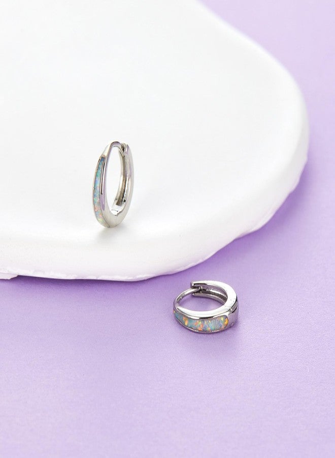 Jacruces Silver Earrings for Women Trendy small gold hoop earrings Opal Earrings 14k Gold Plated Huggie Hoop earrings Silver Earrings Silver Chunky Gold Jewelry Opal Jewelry Women - Image 4